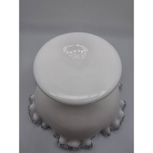 Vintage Fenton White Glass Silver Crest Ruffled Edge Compote
